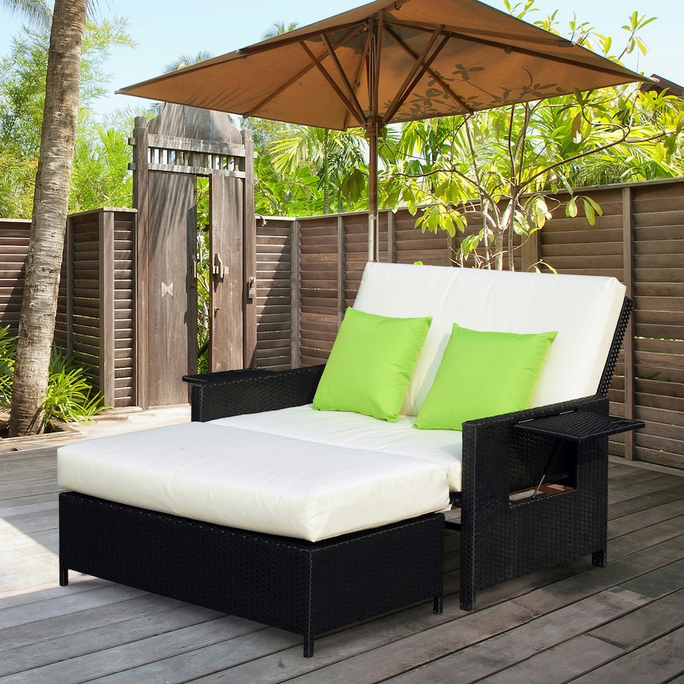 image 1 of Outsunny Garden Rattan Furniture Set 2 Seater Patio Sun Lounger Daybed Sun Bed