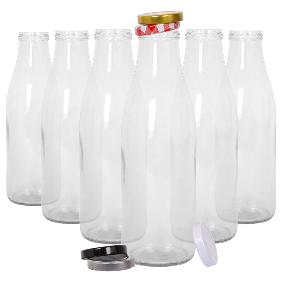 image 1 of Argon Tableware Glass Water Bottles with Metal Lids - 960ml - Pack of 6