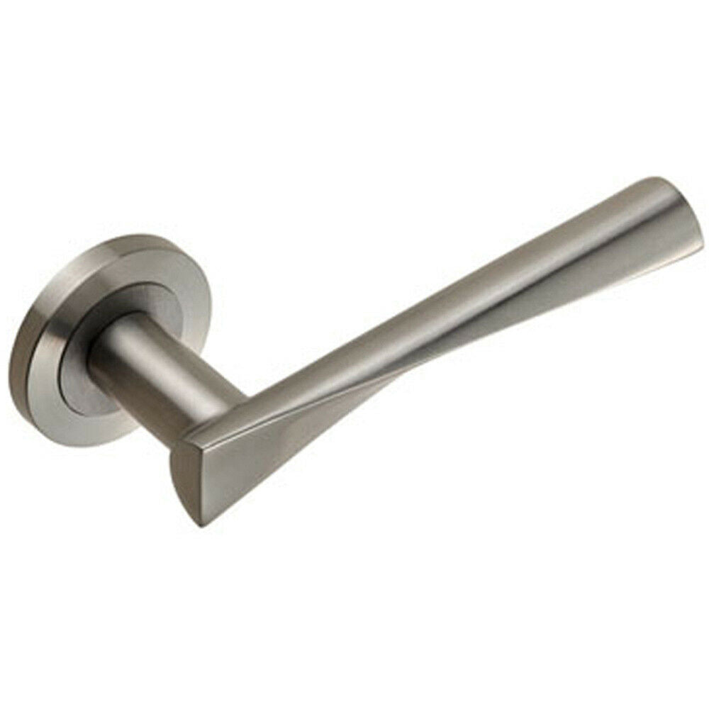 Loops PAIR Angular Twisted Lever on Round Rose Concealed Fix Satin Stainless Steel in Metallics