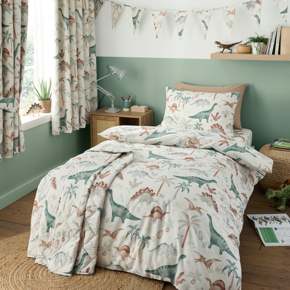 image 1 of Happy Linen Company Scandi Saurus Dinosaurs Fitted Sheet Bedsheet Bedding Bed Linen | White | Cot Bed