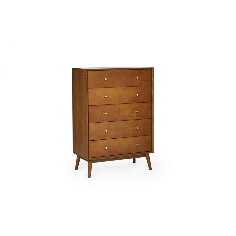 image 1 of Cherry Ash Wood Veneer Chest of Drawers - 5 Drawers