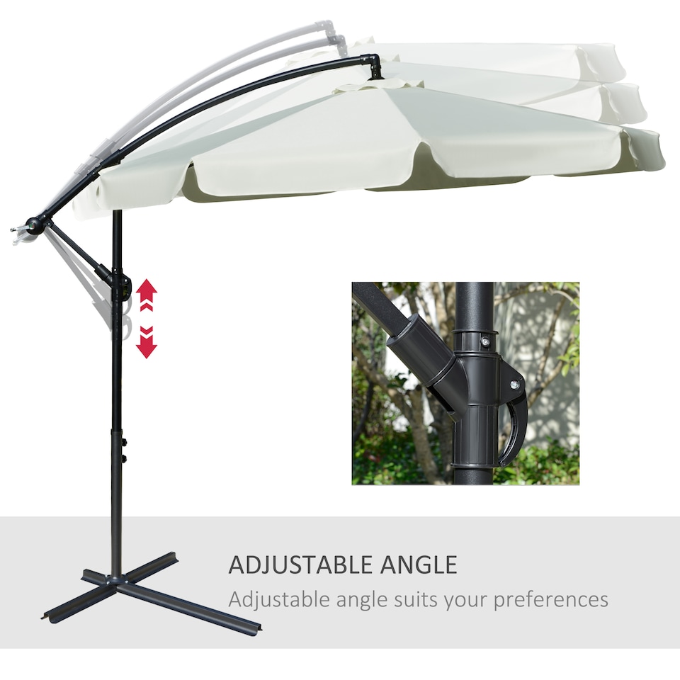image 1 of Outsunny 2.7m Garden Banana Parasol Cantilever Umbrella with Crank Handle and Cross Base for Outdoor, Hanging Sun Shade, Cream White