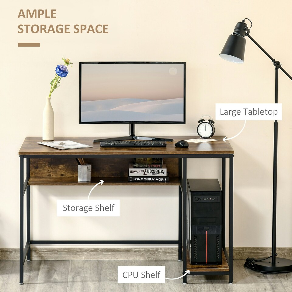 image 1 of HOMCOM Home Office Computer Writing Desk Study Workstation w/ Storage, Brown