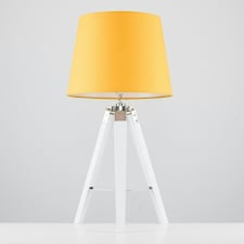 ValueLights Clipper White Tripod Table Lamp With Large Yellow Tapered Shade