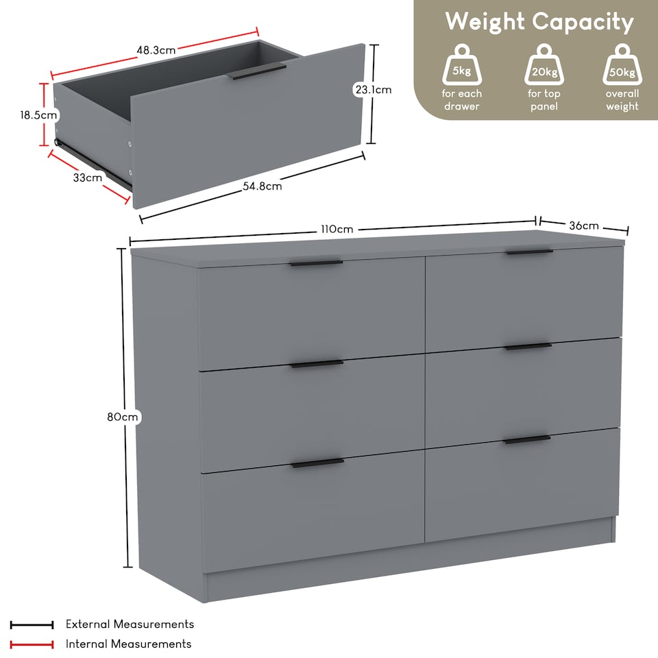 image 1 of Vida Designs Trega 6 Drawer Chest of Drawers Bedroom Furniture Clothing Storage Unit - Grey