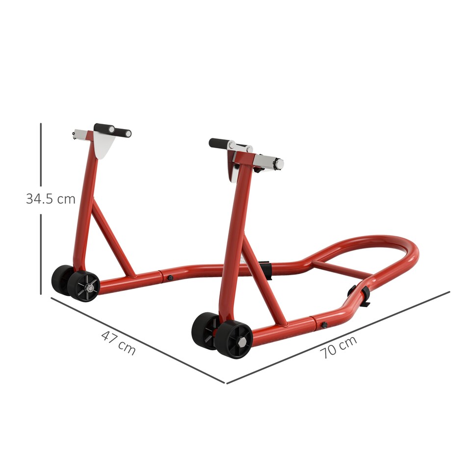 image 1 of HOMCOM Front Motorcycle Paddock Stand Motorbike Stand with Anti-Slip Mat, U-Shaped and L-Shaped Adapters, 200 kg Capacity, for 18", 17" and 10" Tyre, Red