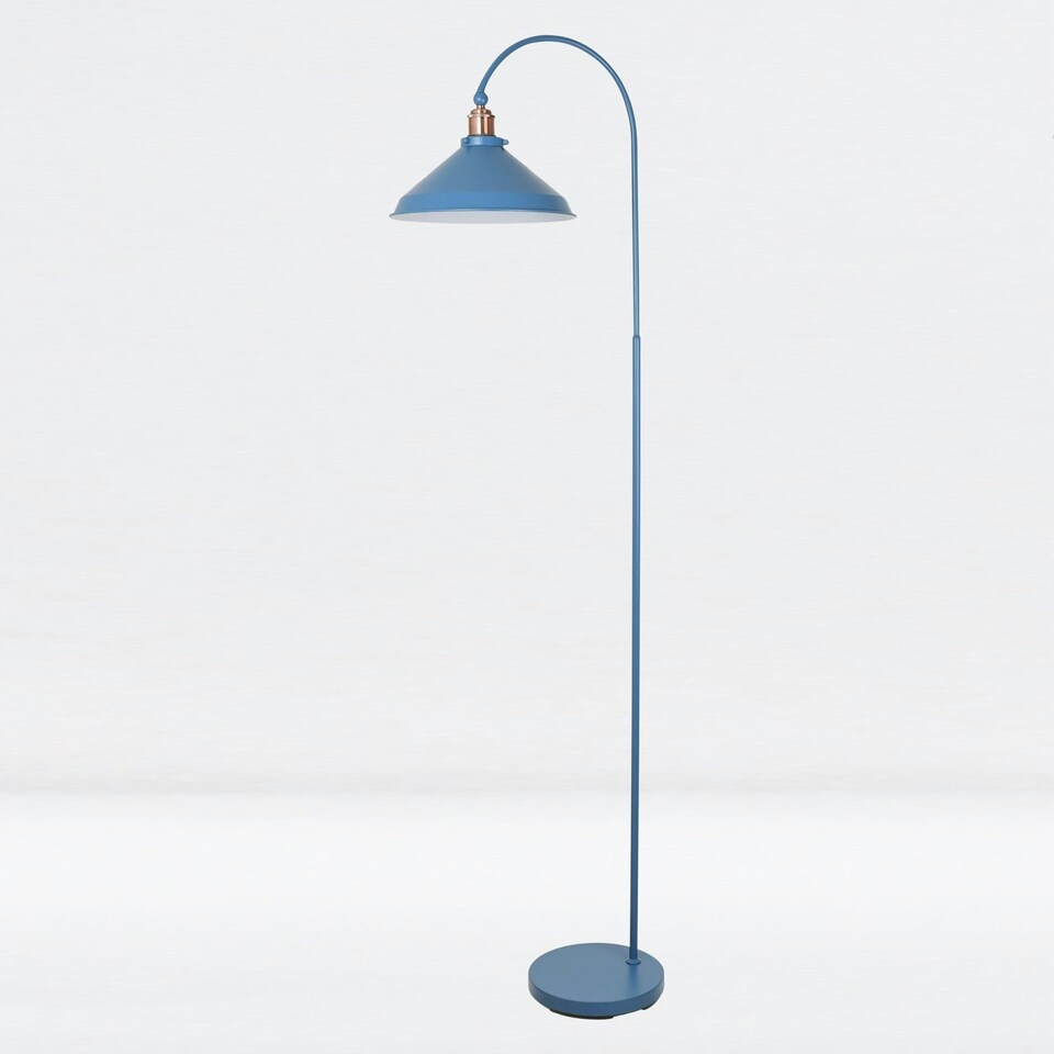 image 1 of First Choice Lighting Set of 2 Maxwell Mirage Blue Brushed Copper Floor Reading Lamps Blue | Copper