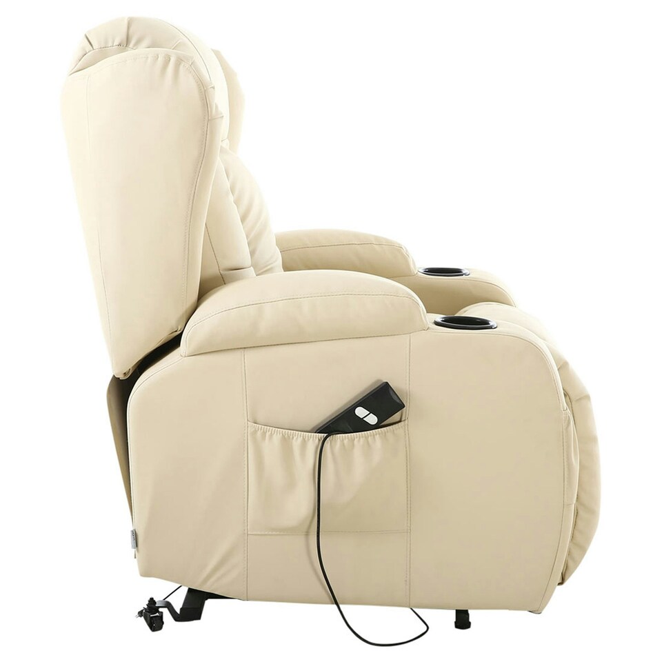 image 1 of Caesar Single Motor Rise Recliner Bonded Leather Heat & Massage Chair (Cream)