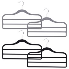 Black & Grey Velvet Non-Slip 3-Bar Trouser Hangers | Multi | 4