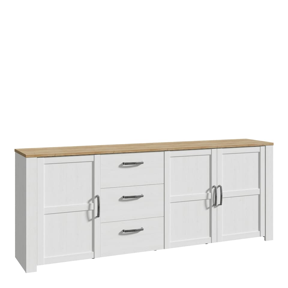 image 1 of Bohol 3 Door 3 Drawer Large Sideboard in Riviera Oak/White