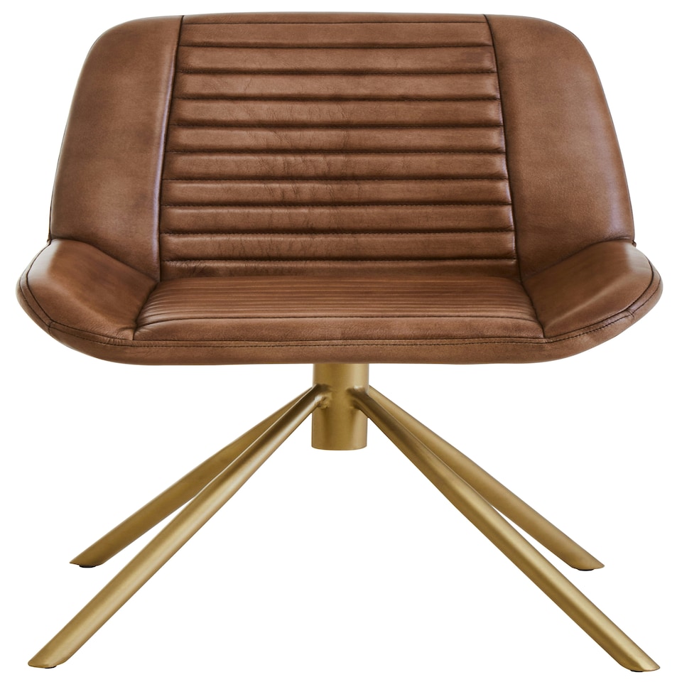 image 1 of Interiors by Premier Buffalo Brown Genuine Leather Accent Chair, Channel‑Detailed Brown Leather Seat & Back, Modern Accent Chair Brown