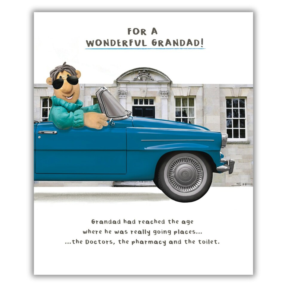 Model Family, Birthday Card for Grandad, Grandad Greetings Card, Man in Open Top Car!, Multi-coloured, 18.4 x 15.4 cms