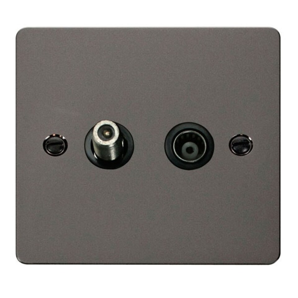 SE HOME Flat Plate Black Nickel Satellite And Isolated Coaxial 1 Gang Socket - Black Trim - SE Home Black | Nickel