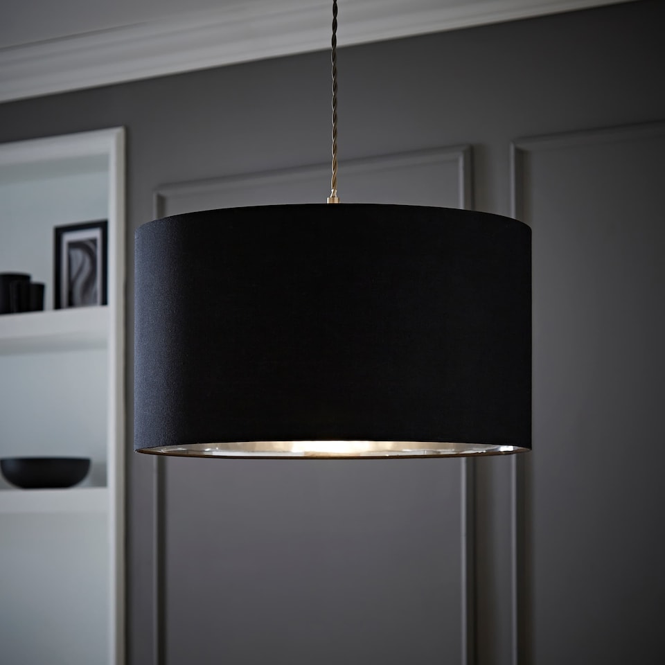 image 1 of ValueLights Reni Large Black Fabric Chrome Inner Lamp Shade | Black