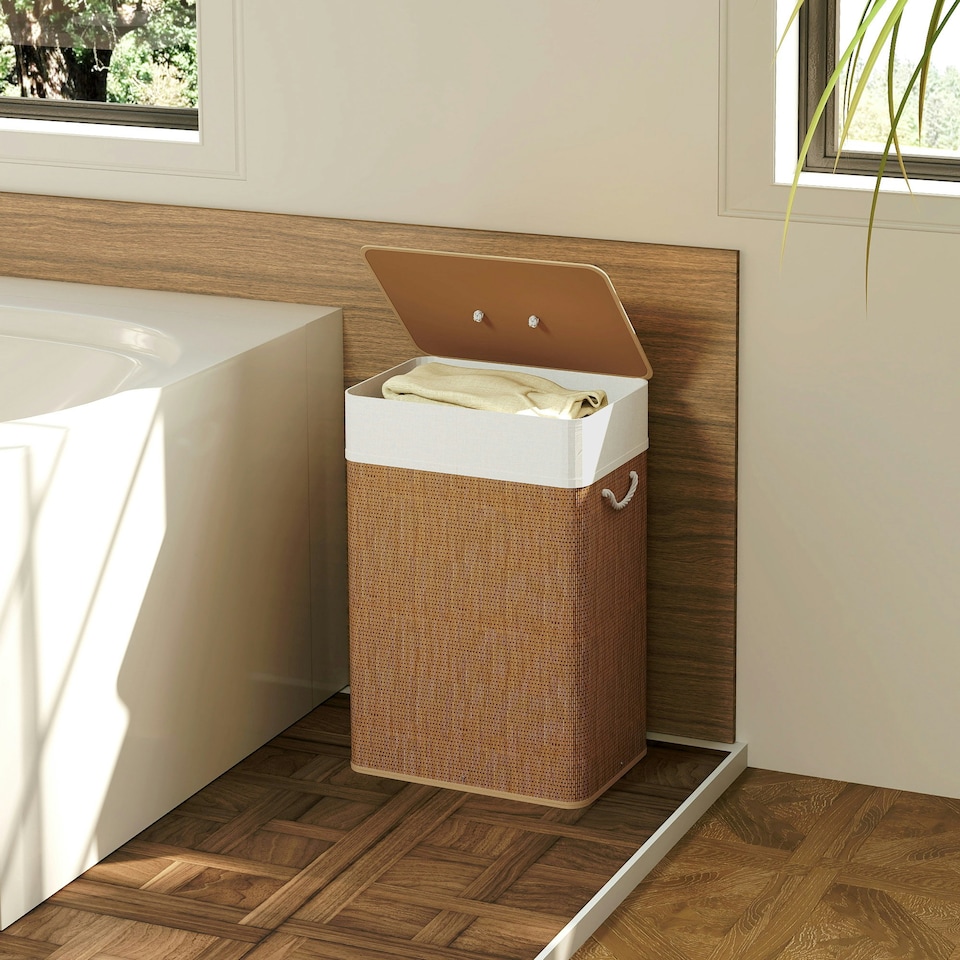 image 1 of HOMCOM Laundry Hamper with Removable Washable Liner Bag, Brown Brown