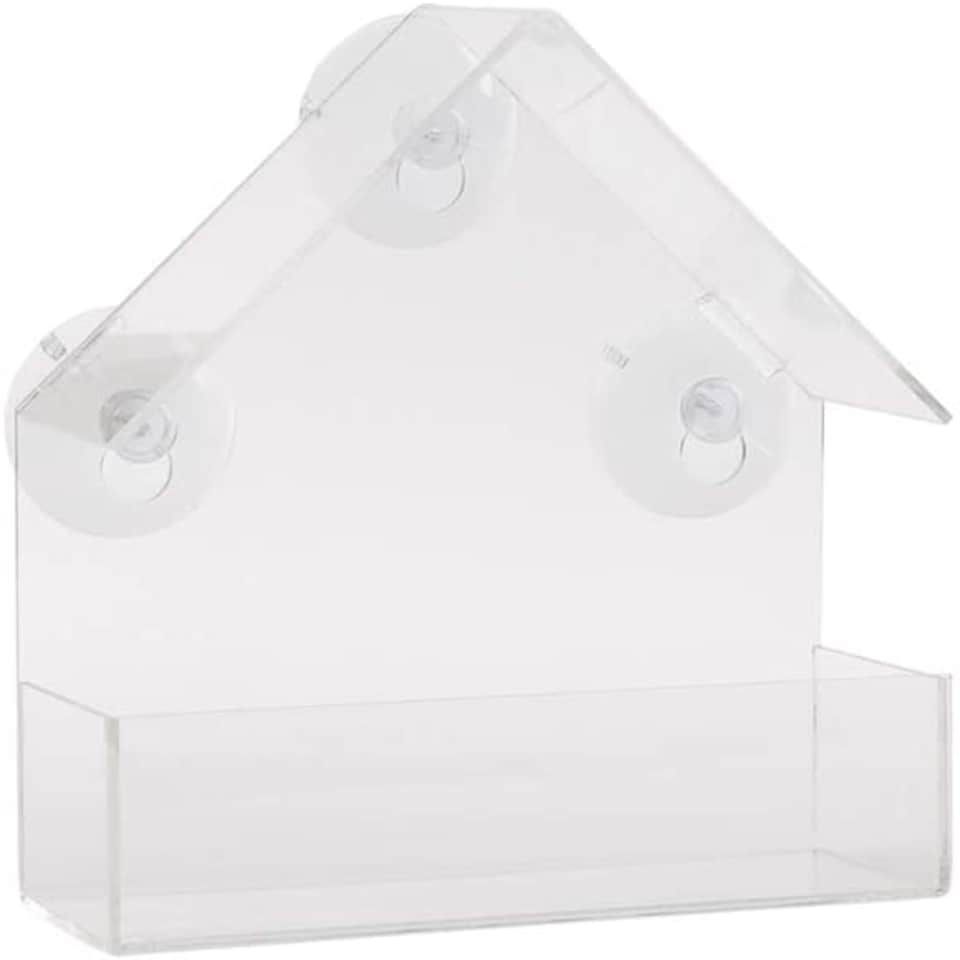 image 1 of 15cm Clear Plastic Glass Window Garden Wild Bird Seed Nut Feeder with Suction Cups