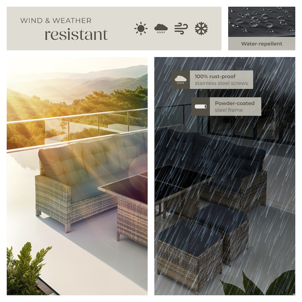 image 1 of 8 Seater Garden Furniture Set Barletta with Cushions, Footstools and Table | Brown | nature/dark grey | 1