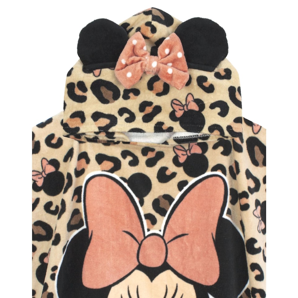 image 1 of Disney Minnie Mouse Girl's Towel Poncho | Kids Pink Hooded Beach Towel | Children's Bath Time Towel with 3D Ears & Bow Hood | Pink Gift