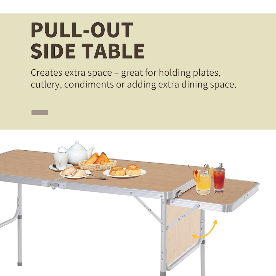 image 1 of Outsunny 4ft Aluminium Picnic Table w/Side Desktop Outdoor BBQ Party Portable