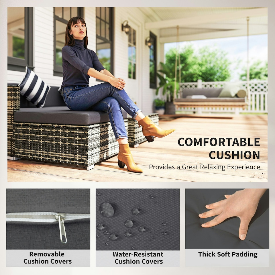 image 1 of Outsunny 5 Pieces Rattan Sofa Set Wicker Sectional Cushion Patio Grey Garden