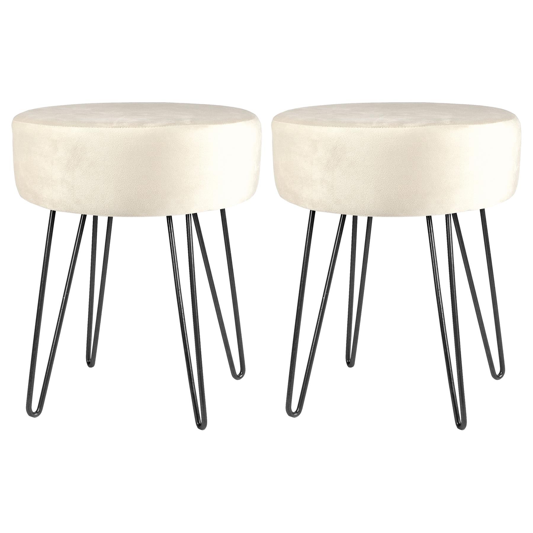 Harbour Housewares 2x Velvet Footstools - Round Modern Dressing Table Footstool Vanity Seat Chairs - 40 x 35cm - Cream/Black Cream Cream/Black Pack of