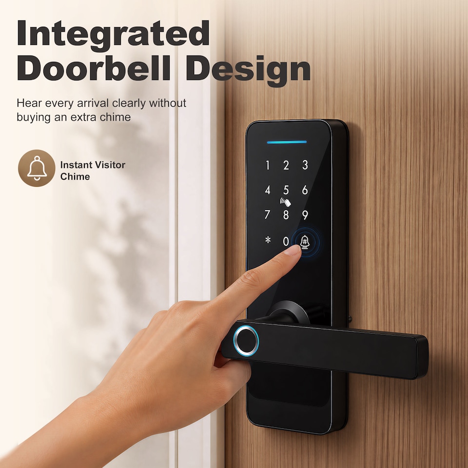 image 1 of HOMCOM Smart Door Lock, Fingerprint/Passcode/APP/NFC/Key, Doorbell