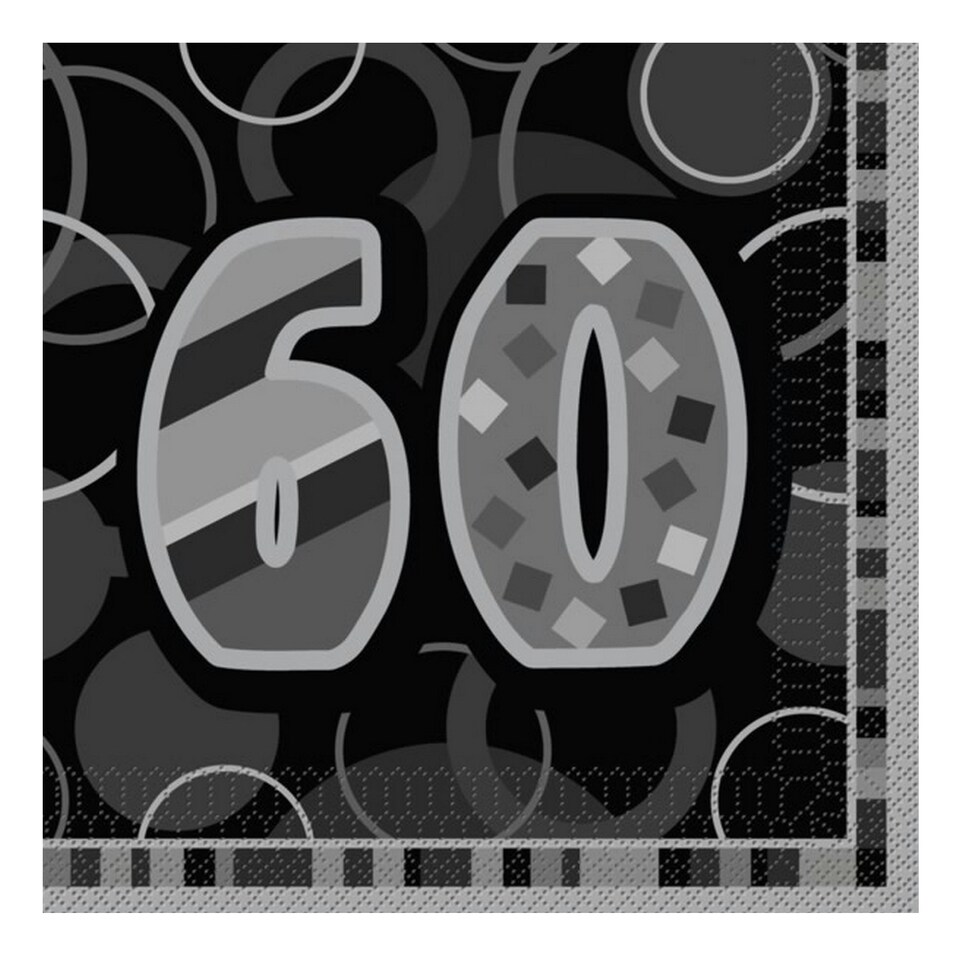 Unique Party Black Glitz 60th Birthday Party Napkins - Black - One Size