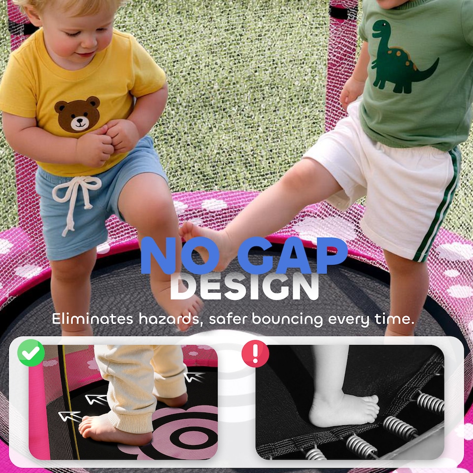 image 1 of AIYAPLAY 4.6FT Kids Trampoline with Safety Enclosure Net, Sun Pattern, Pink