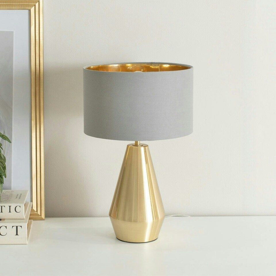 image 1 of ValueLights Jax Gold Dimmable Touch Table Lamp with Grey with Gold Inner Lamp Shade Gold