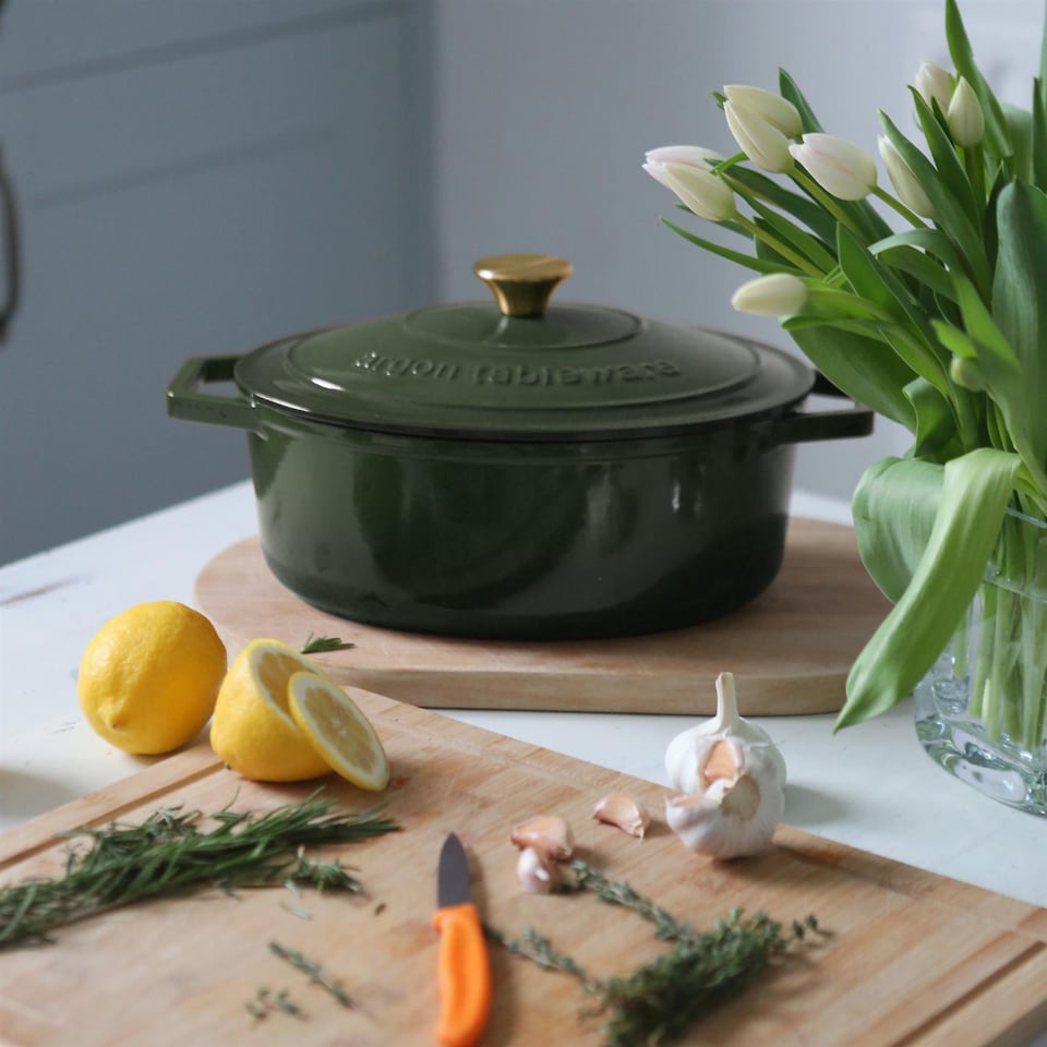 image 1 of Argon Tableware Oval Cast Iron Casserole Dish - 4.68L - Green | Green | Green | 1