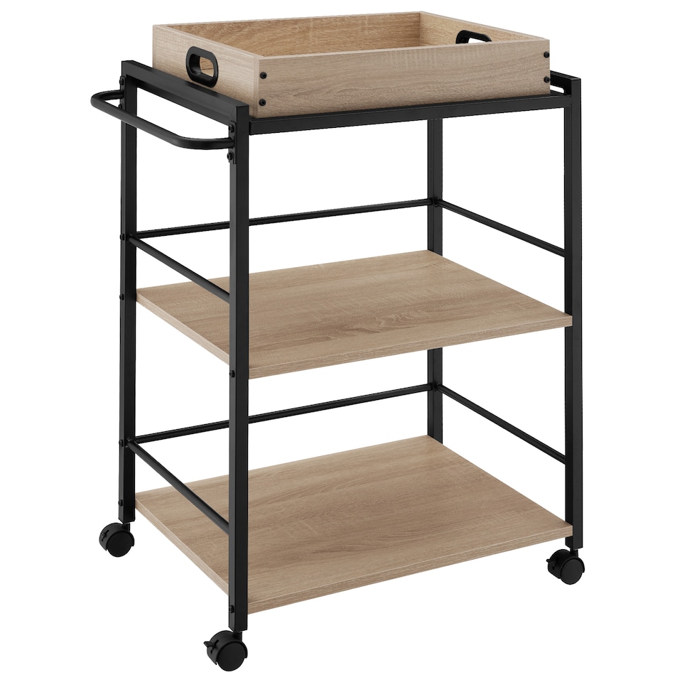 image 1 of Drinks Trolley Worcester - 3 shelves and removable tray, 4 swivel castors with parking brake | Brown | industrial wood light, oak Sonoma | 65 x 41,50 x 87 cm | 1