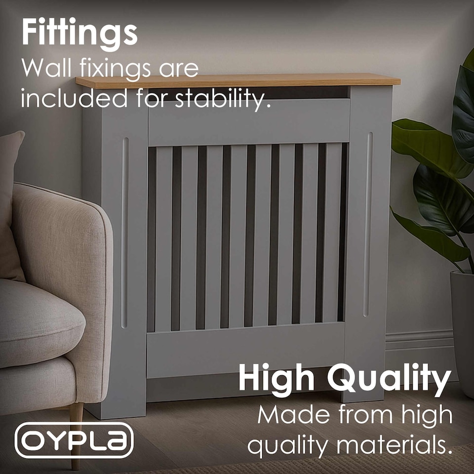 image 1 of Small Grey Wooden Slatted Grill Radiator Cover MDF Cabinet