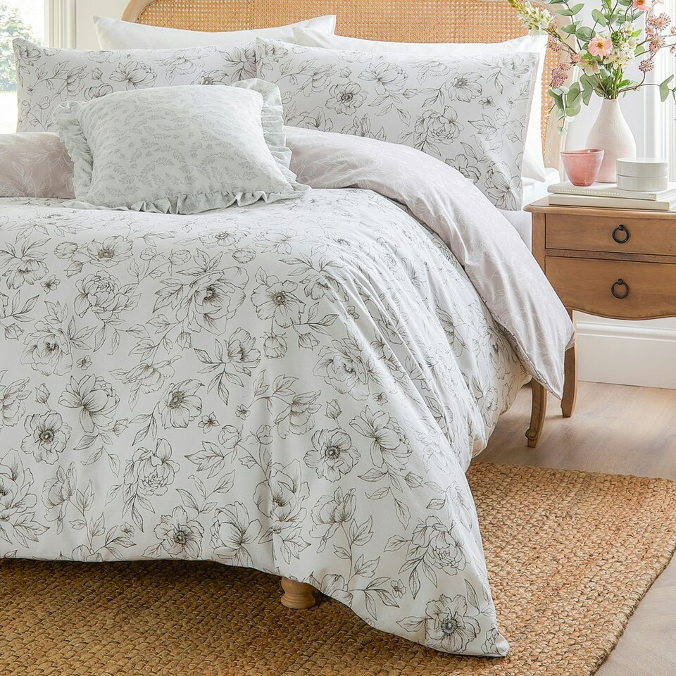 image 1 of Wylder Bella Reversible Floral Double Duvet Cover Set Blue | White | Double