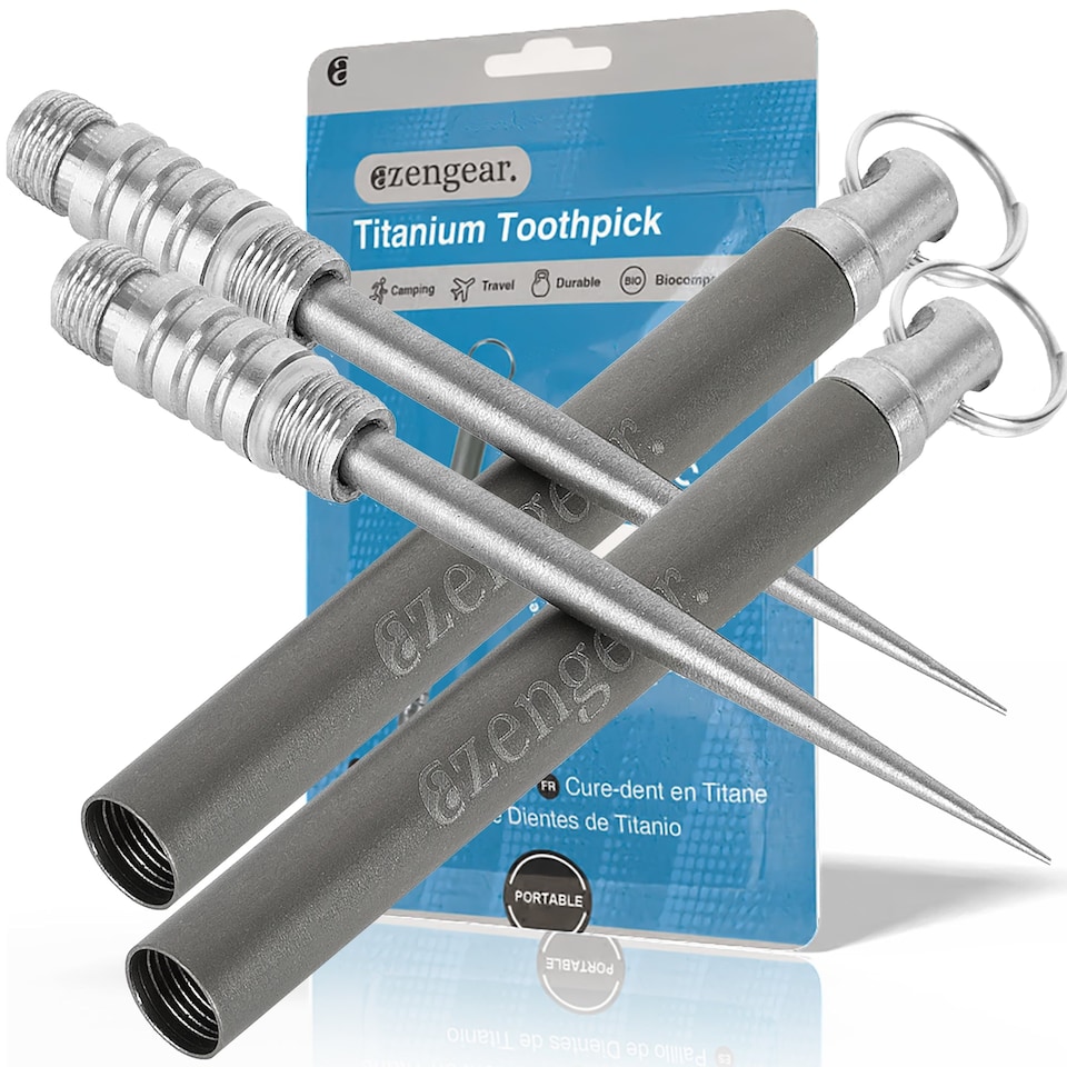 image 1 of aZengear Titanium Toothpick EDC and Keyring - Portable, Reusable for Travel