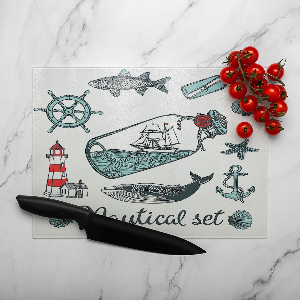 image 1 of Nauticle Items Glass Chopping Board | Multi