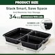 image 2 of 34oz Black 3 Compartment Meal Prep Containers With Lid Plastic Microwave Safe Food Storage Box 20pc