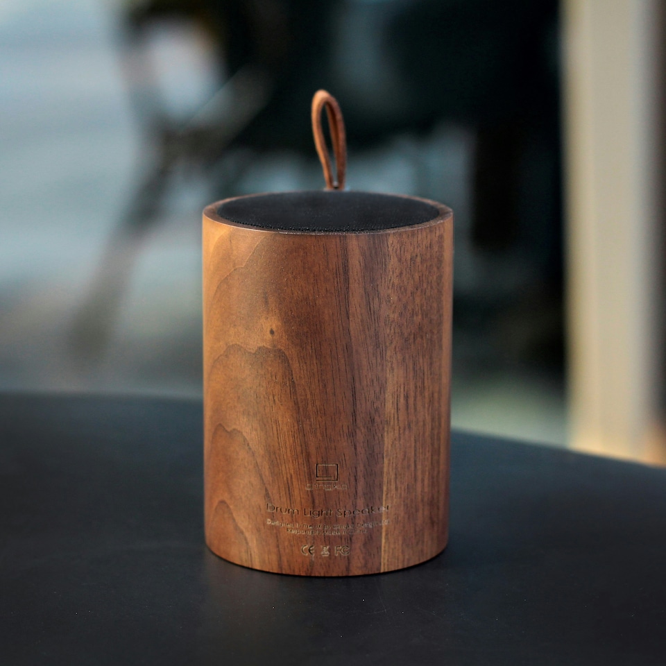image 1 of Gingko Drum Light Bluetooth Speaker, Walnut Wood