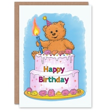 Teddy Cake Party Hat Cartoon Cute Kids Bear Child Kids Birthday Card