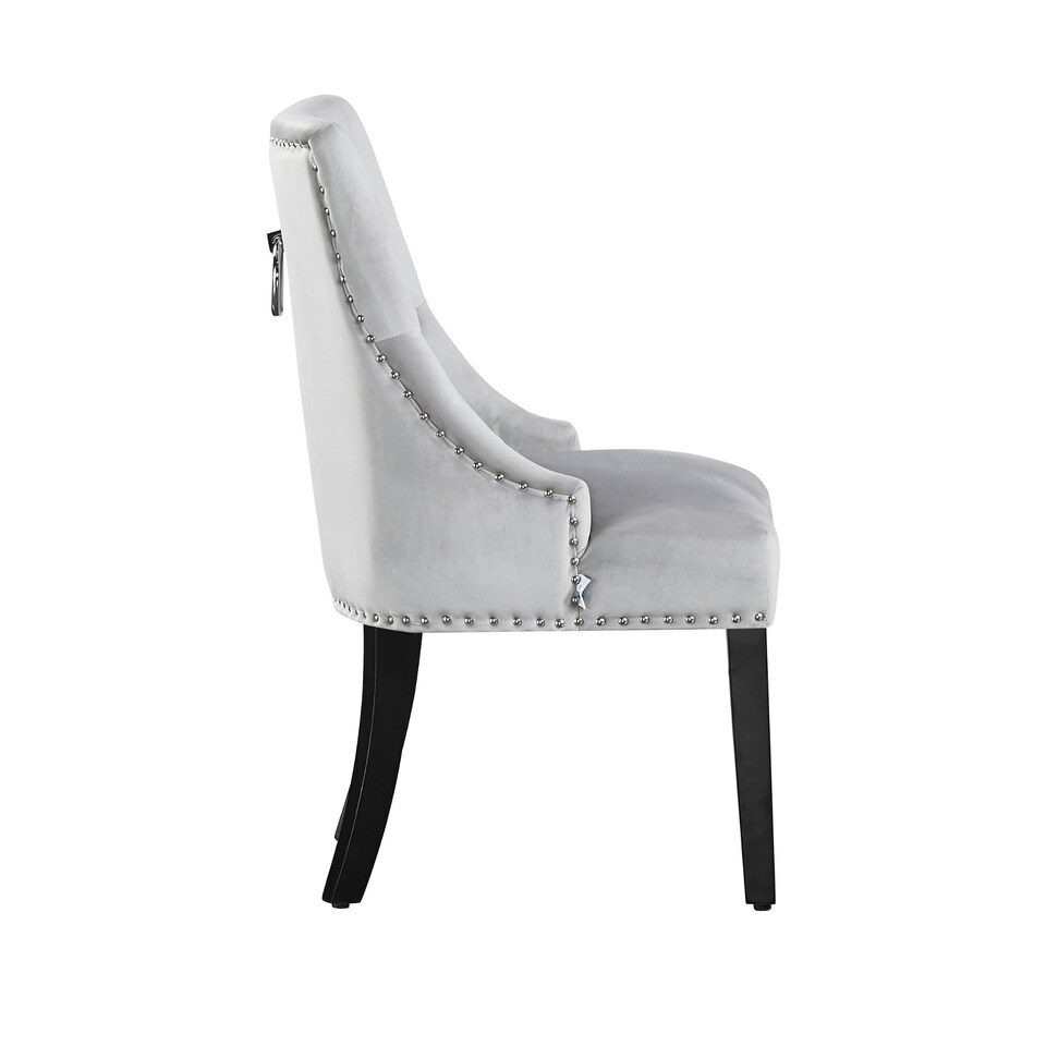 image 1 of Single Velvet Dining Chair Ergonomic Scoop Knockerback & Button Tufted Wood Legs Grey | Light Grey