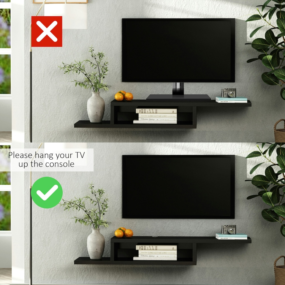 image 1 of HOMCOM Wall Mounted Media Console Floating TV Stand with Shelf Black