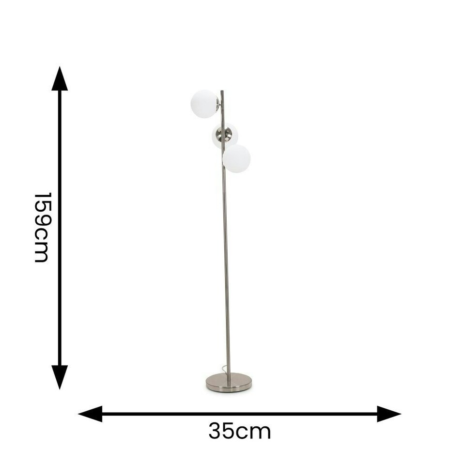 image 1 of ValueLights Jas Opal White Frosted Glass Globe Shades 3 Way Silver Chrome Floor Lamp with LED Bulbs
