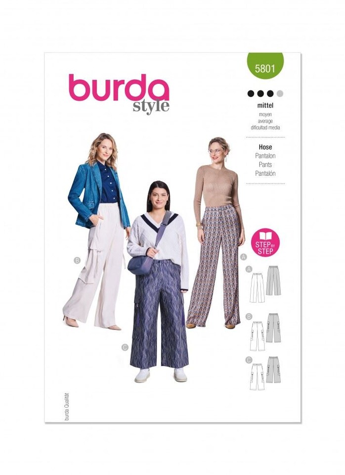 Burda 5801 Paper Sewing Pattern – Women’s Trousers, Sizes 10–20 (36–46), Intermediate