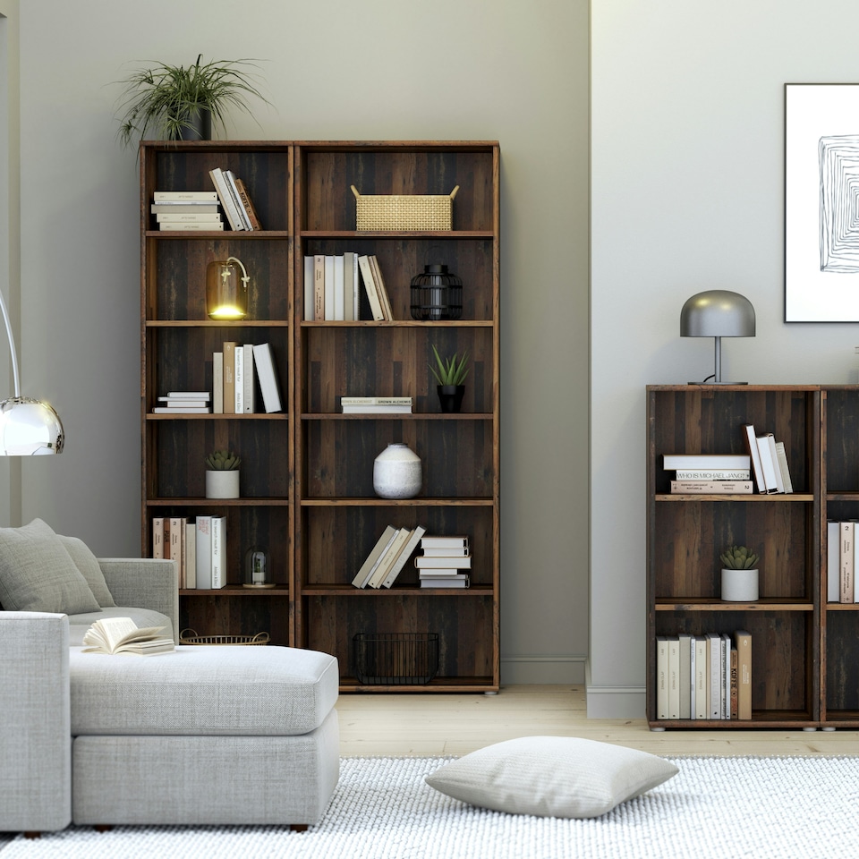 image 1 of Essential Wide 5 Shelf Bookcase in Vintage Oak
