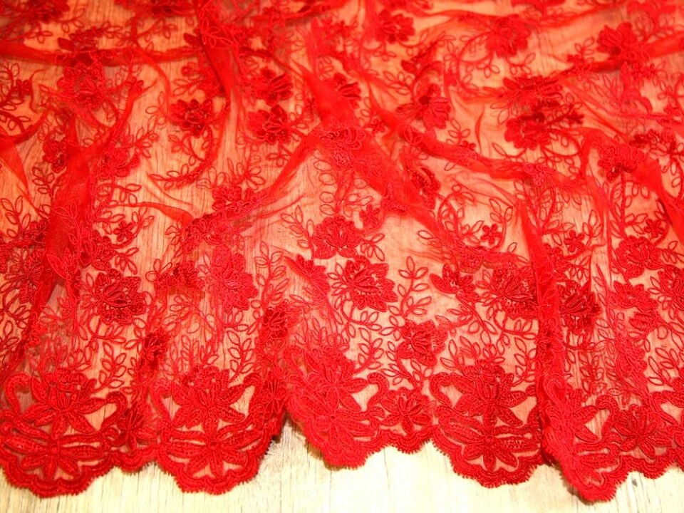 Red Heavy Guipure Lace Fabric for Bridal, Dressmaking, 137cm / 53" Wide - per metre