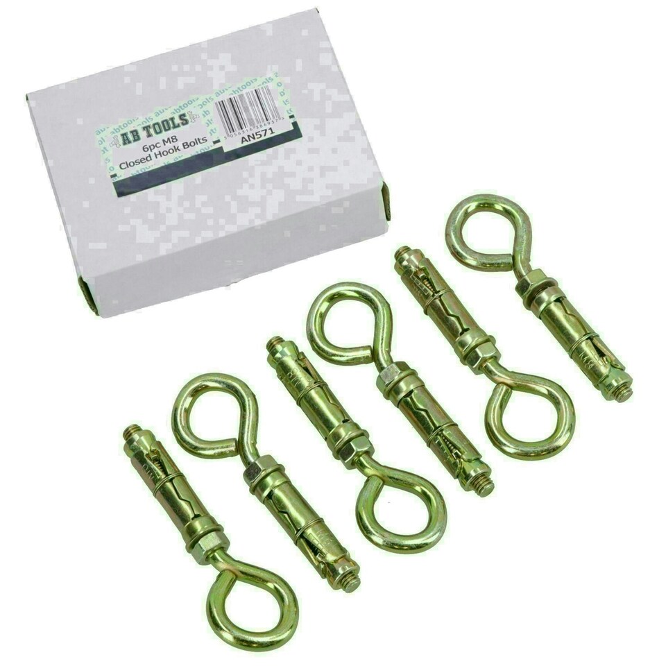 image 1 of 8mm Close Hook Anchor Eye Bolt Rawl Expansion Bolts Shield Wall 12 Pack