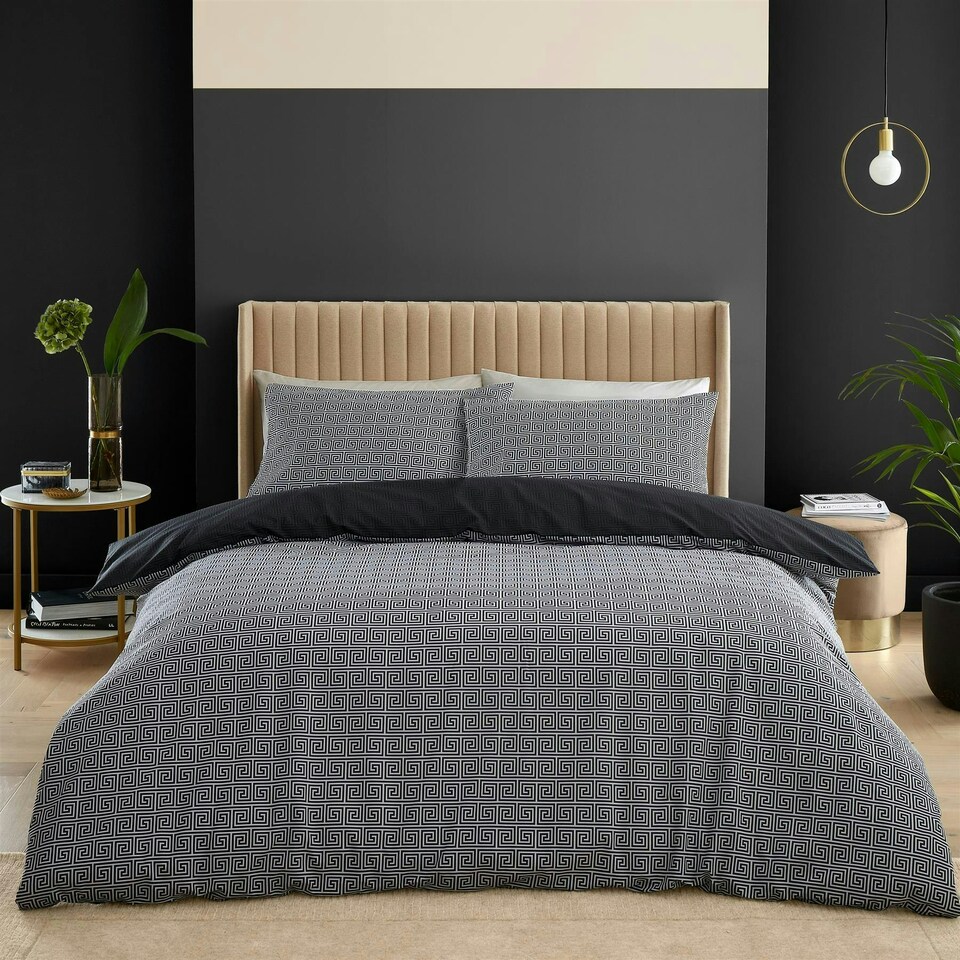 image 1 of Catherine Lansfield Artemis Greek Key Duvet Cover Set - Black Black | King