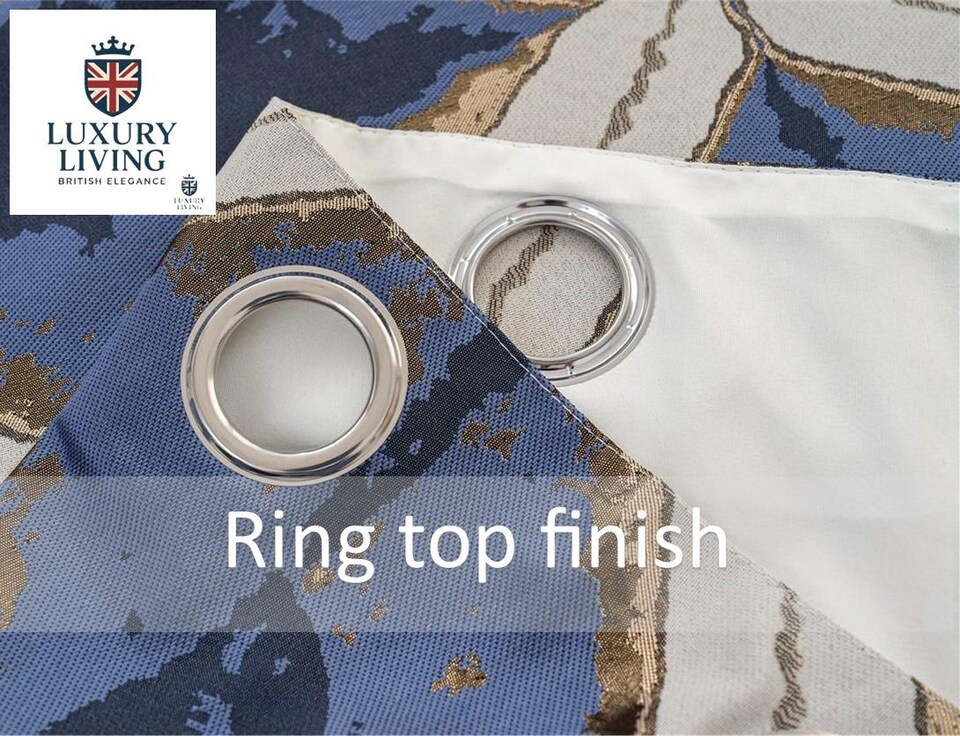 image 1 of Luxury Diamond Jacquard Fully Lined Ring Top Curtains with Metallic Thread 168cm x 183cm Blue/Gold | Blue | Blue/Gold | 1