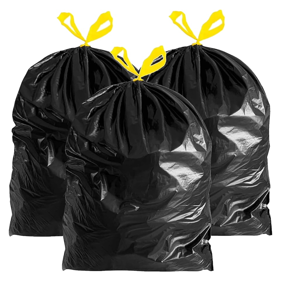 image 1 of 1 Roll (50) Black 120L Easy Tie Top Handle Drawstring Refuse Sacks For Home Kitchen & Garden Use