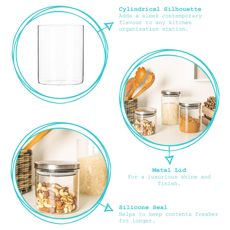 image 1 of Argon Tableware Glass Storage Jars - Gold Lid - 750ml - Modern Round Scandi Organisation Container Glass Jar - Set of 6