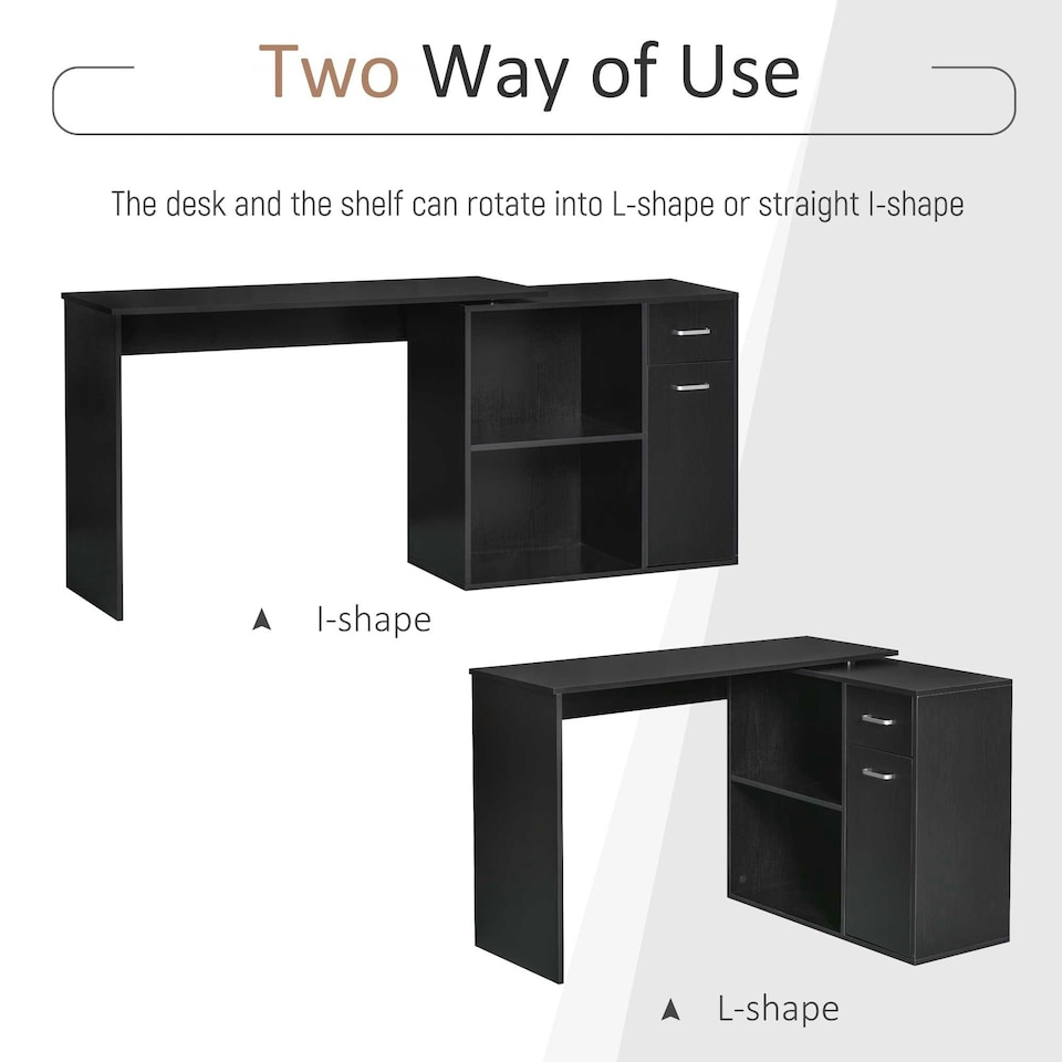 image 1 of HOMCOM Computer Desk 180° Rotating Dining Table W/ Storage Shelf Black